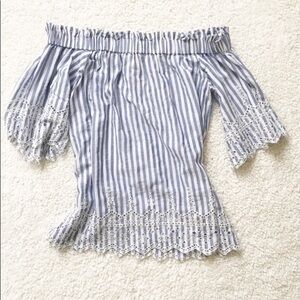 NWT H&M striped blouse with lace trim, size 6